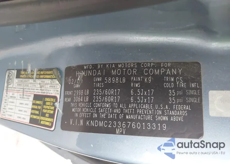 2007 Hyundai Entourage from USA, damaged, VIN KNDMC233676013319